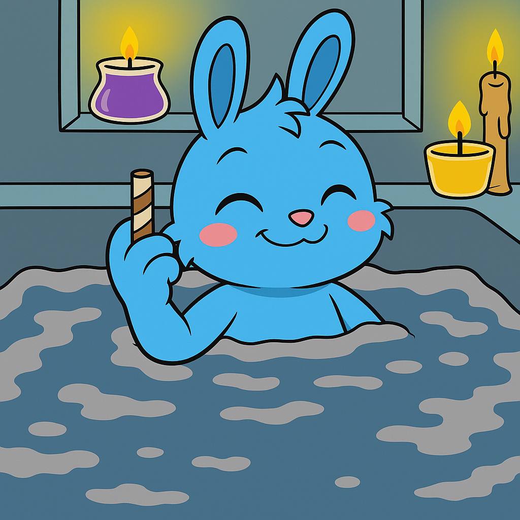 HOPPER ON BASE relaxing in bathtub with candles in spa setting